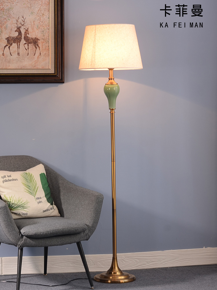 American ceramic floor lamp Living room Bedroom study Creative decoration Nordic simple warm bed head vertical table lamp