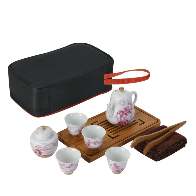 Travel kung fu tea set manual tire agate hongshan xu ink ink color hand - made paint portable a pot of four cups