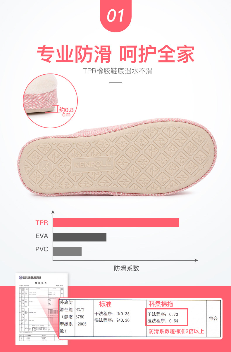 科柔 情侣加厚软底棉拖鞋 可机洗无甲醛 图3