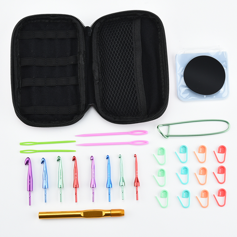 Removable heads color aluminum hook needle tool set with removable hook needle sweater hand needle knitting tool
