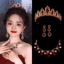 Wride Red Crystal Crown Crown Earrings set T3 sets свадеб