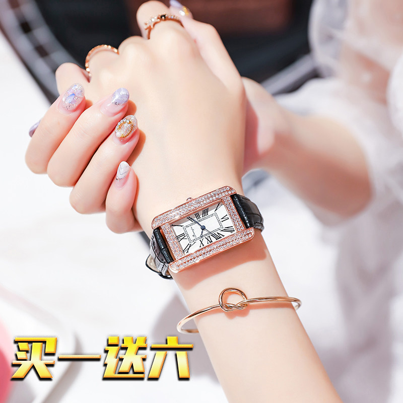 Watch female ins style black simple temperament student square belt diamond belt high-quality Korean style ladies fashion watch