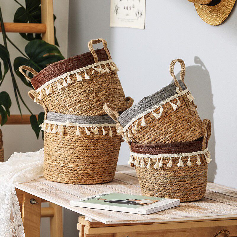 Nordic Sea Grass Woven Flower Basket Home Living Room Violin Leaves Flower Basket flower basket Woven Hand Woven Flower-planter Flower Pots Home-Taobao