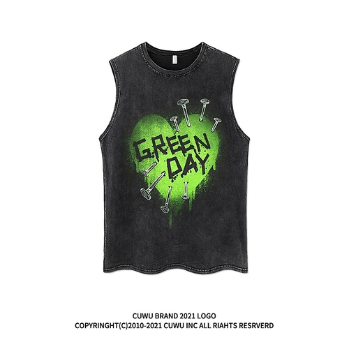 cuwu Ретро жилет, майка топ, футболка без рукавов, в американском стиле, свободный крой