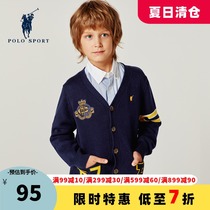 Polo Sport childrens knitted cardigan anti-season clearance boys sweater autumn and winter Korean version of the college foreign style jacket