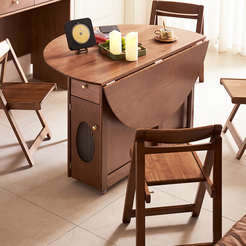 Lema's Integrated Small Apartment Dining Table, Solid Wood Household Round Dining Table, Vintage Mobile Storage Folding Dining Table and Chairs Lema's Integrated Small Apartment Dining Table, Solid Wood Household Round Dining Table, Vintage Mobile Storage Folding Dining Table and Chairs