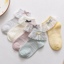 Girls socks cotton spring and autumn lace bows cute princess socks summer thin breathable baby spring and summer socks