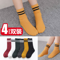 Girls socks Spring and Autumn cotton childrens tube socks Korean style baby pile socks tide socks Summer college sports