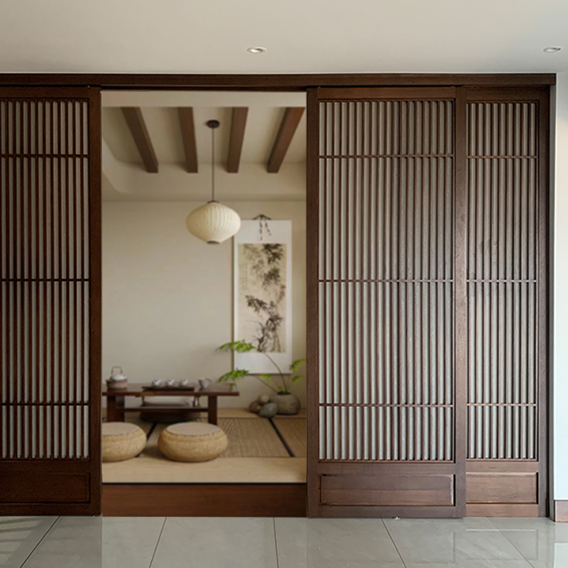 New Chinese Style Solid Wood Sliding Door Partition Wooden Grille Sliding Door Study Office Living Room Kitchen Balcony Tea Room Bedroom New Chinese Style Solid Wood Sliding Door Partition Wooden Grille Sliding Door Study Office Living Room Kitchen Balcony Tea Room Bedroom