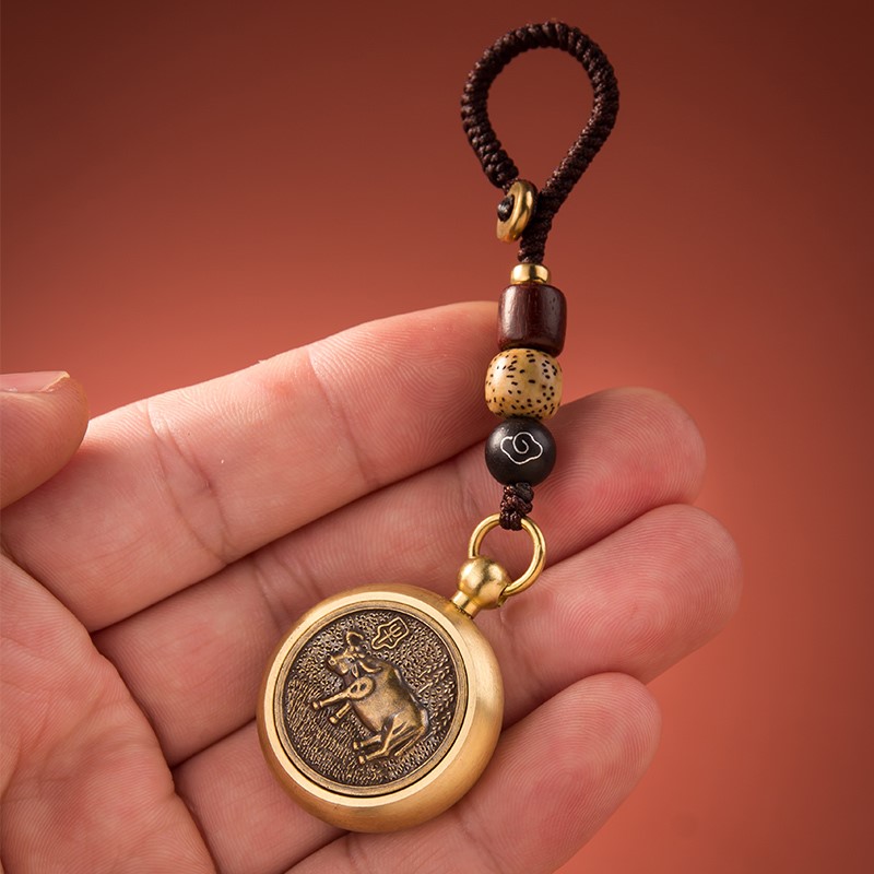 Pure brass transfer money XII zodiac tiger key buckle pendant making money handlebar piece car key chain holiday gift