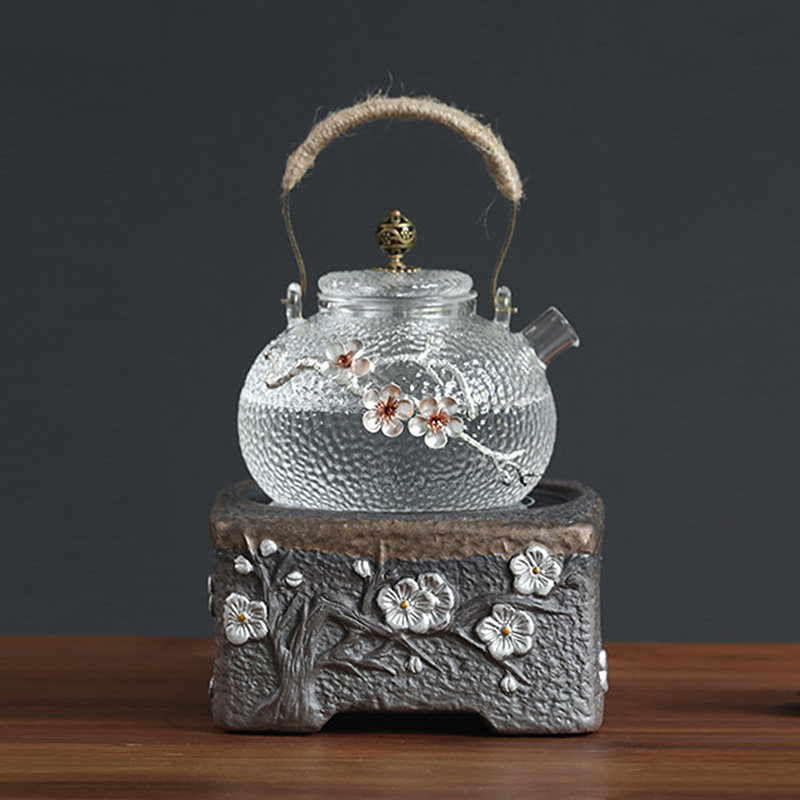 Japanese-style plum blossom hammer pattern teapot household electric ceramic stove kettle teapot glass lifting beam pot filter flower teapot