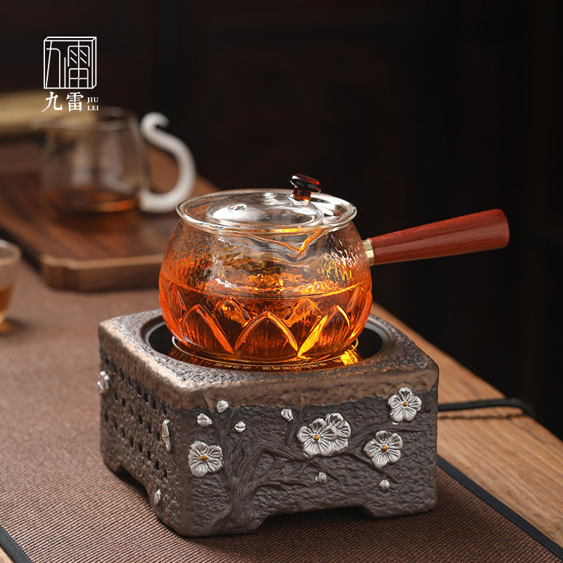 Japanese-style heat-resistant glass solid wood side pot black crystal furnace special teapot teapot tea set household tea set