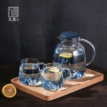  Heat-resistant glass cold water kettle High temperature and explosion-proof household cool white open large-capacity kettle Juice tie pot water cup set
