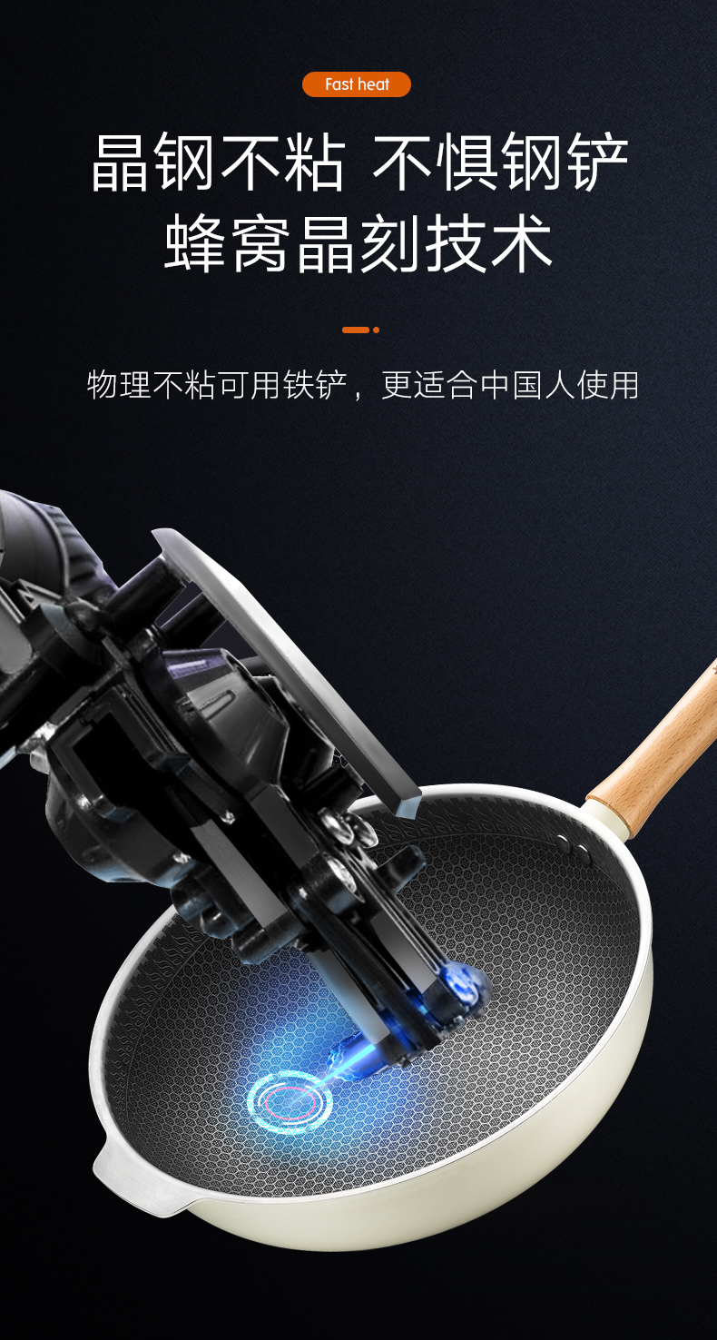 九阳 轻奢派 蜂窝晶钢炒锅 轻钢导磁不粘专利技术 图2