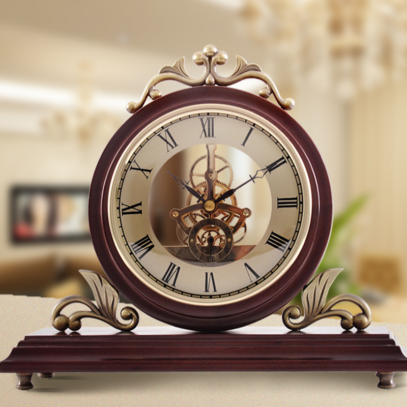 European style creative sitting clock Modern living room solid wood seat clock Silent bedroom seat clock clock ornaments Office retro clock