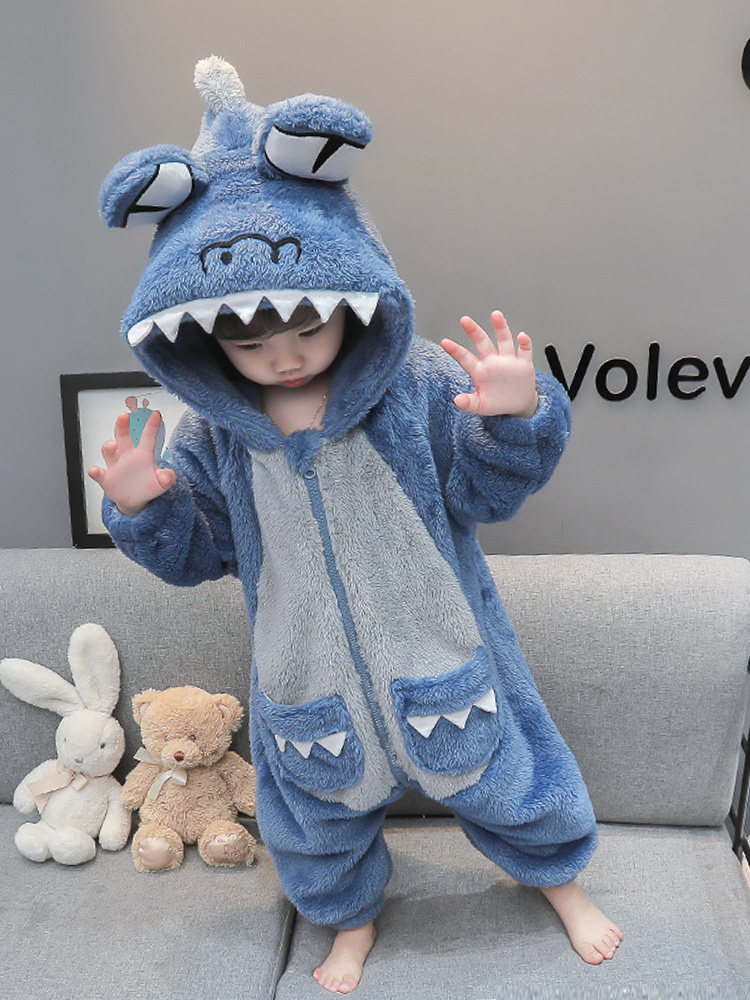 GIRLS ONE-PIECE PAJAMAS FALL WINTER FLANNEL GIRLS BABY BABY CORAL VELVET KIDS WINTER DINOSAUR LOUNGEWEAR
