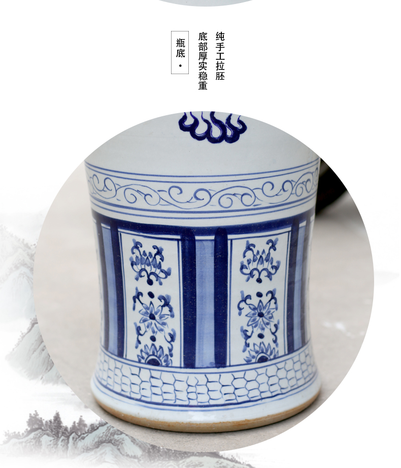 Jingdezhen ceramic hand - made archaize longfeng landing place to live in the sitting room is big of blue and white porcelain vase opening gifts