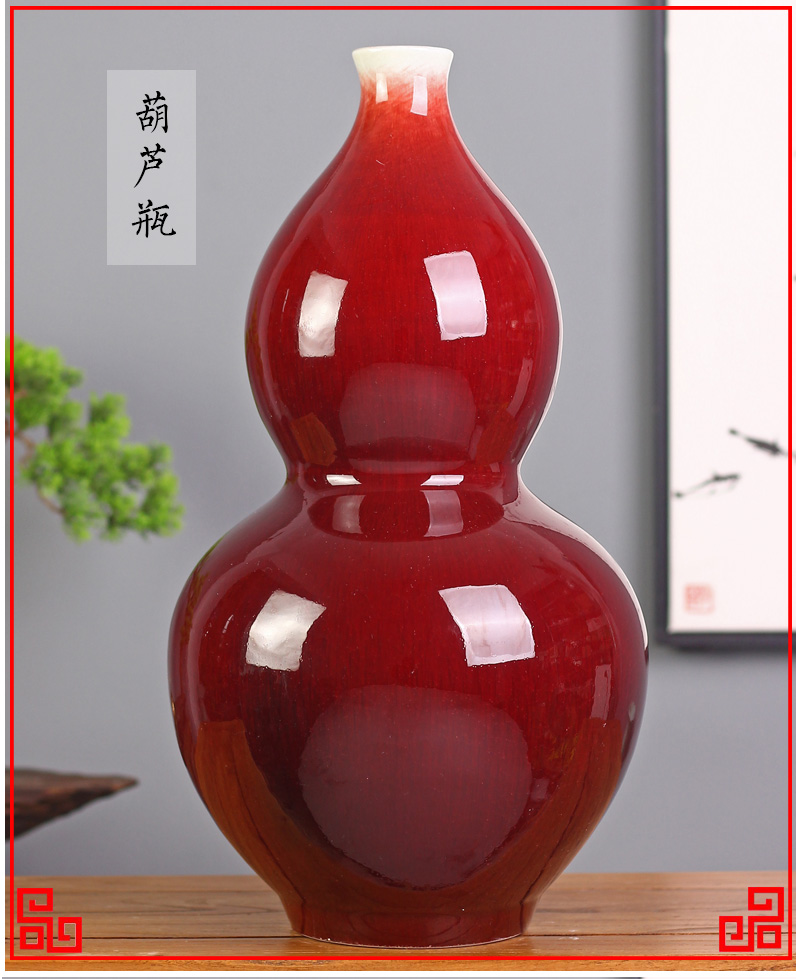 Jingdezhen ceramics up red vase Chinese style household decorates sitting room classical handicraft furnishing articles flower arrangement