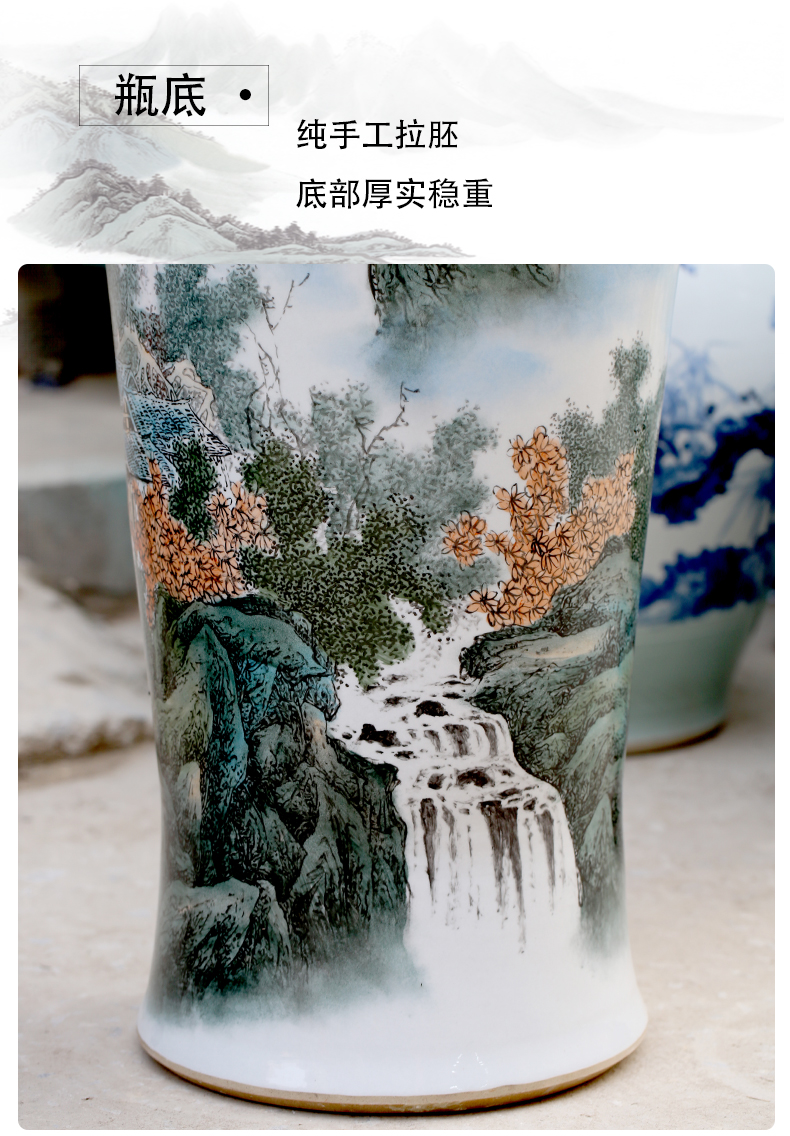 Jingdezhen ceramics antique hand - made landscape painting home sitting room hotel adornment furnishing articles of large vase