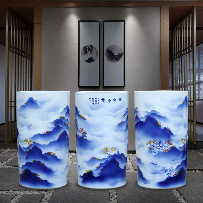 Jingdezhen blue and white porcelain painting more than jiangshan jiao quiver sitting room mesa furnishing articles study calligraphy and painting scroll to receive goods