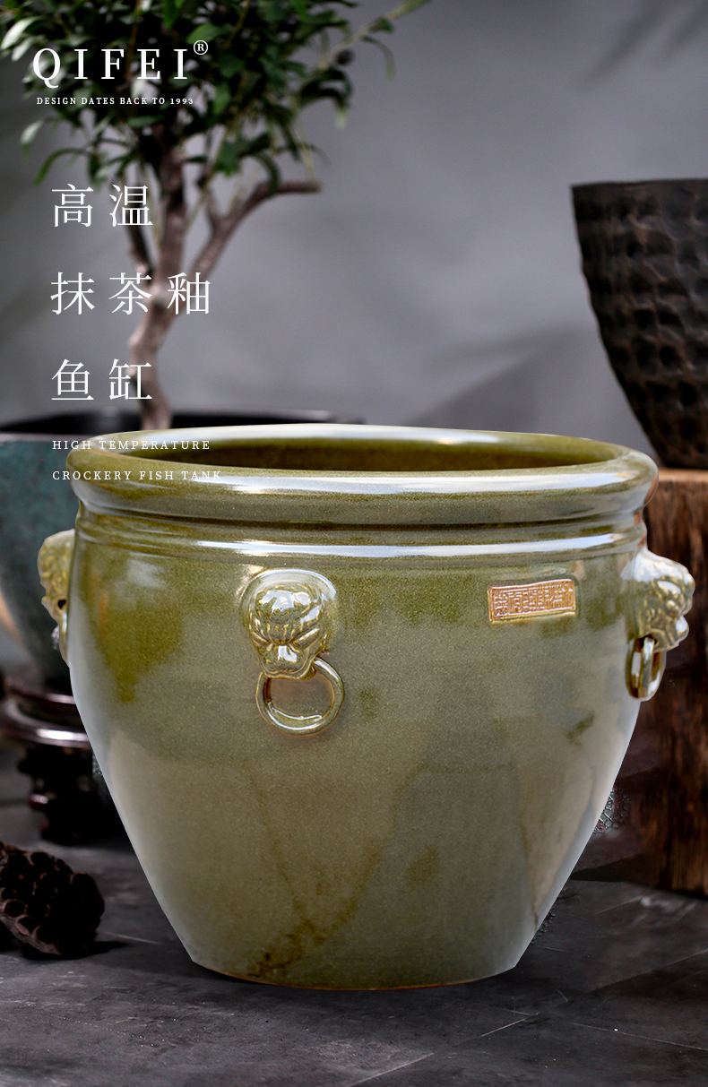 Jingdezhen ceramic aquarium turtle cylinder goldfish bowl lotus basin of new Chinese style cylinder head handle tank sitting room