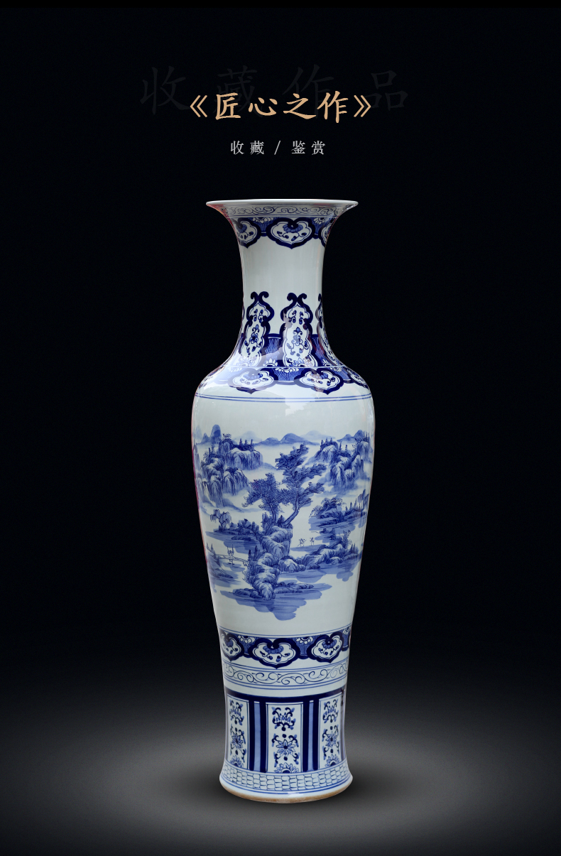 Jingdezhen blue and white porcelain home cooked meal sitting room office Chinese landscape painting of large vase furnishing articles ornaments