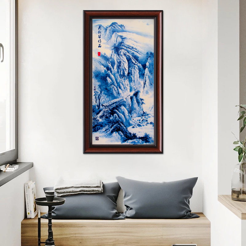 Adornment of jingdezhen blue and white porcelain porcelain plate painting the living room sofa background mural painting in the hotel corridor