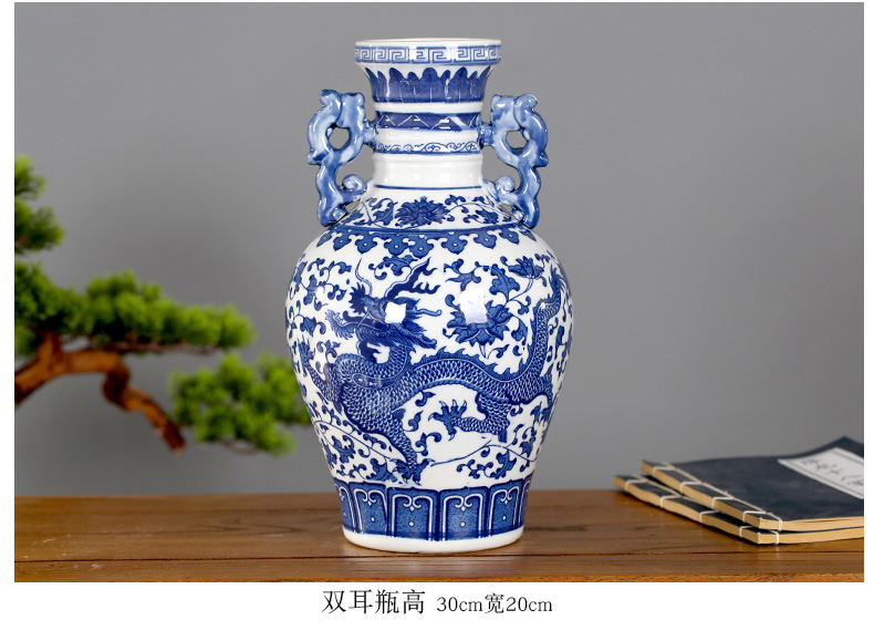 Jingdezhen ceramic furnishing articles sitting room big vase flower arranging dried flowers with Chinese style ear blue and white porcelain porcelain decorative household items