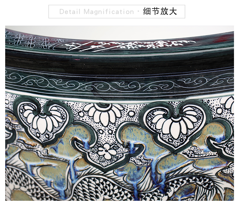 Jingdezhen ceramic heavy tank large fish bowl big blue and white porcelain lotus lotus cylinder old - fashioned tank yard