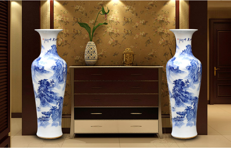 Jingdezhen blue and white porcelain hand - made yunshan xiufeng sitting room of large vase household ceramics furnishing articles store decoration