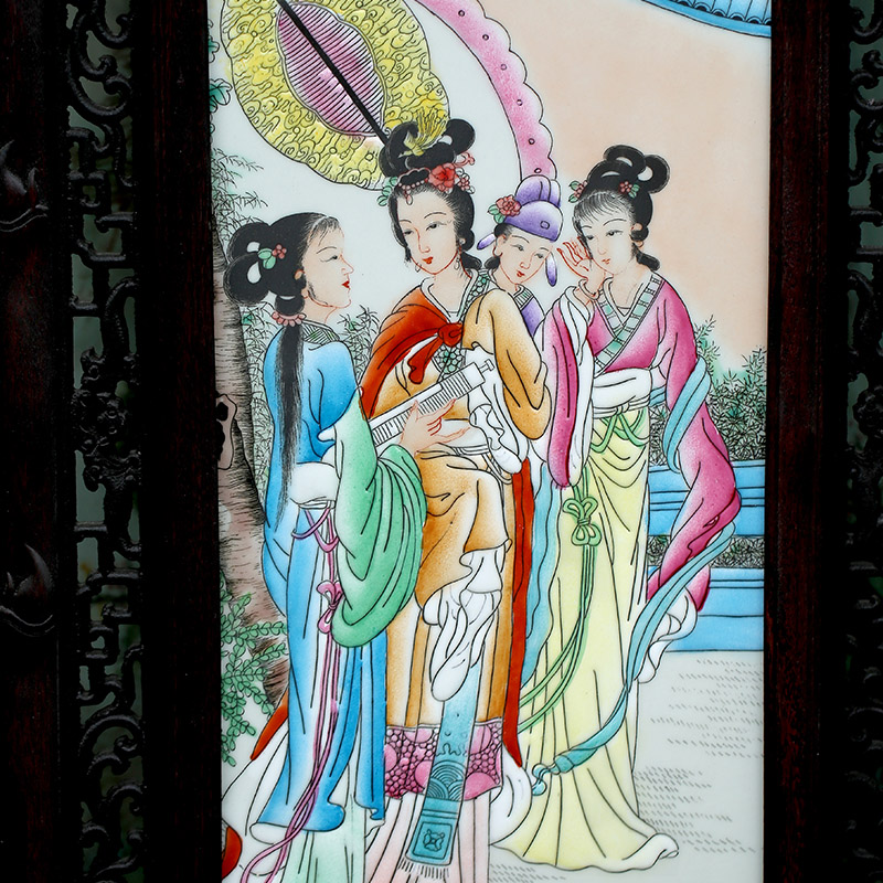 Jingdezhen ceramic jinling twelve women of porcelain plate painting sitting room background wall adornment four screen to hang a picture to the study