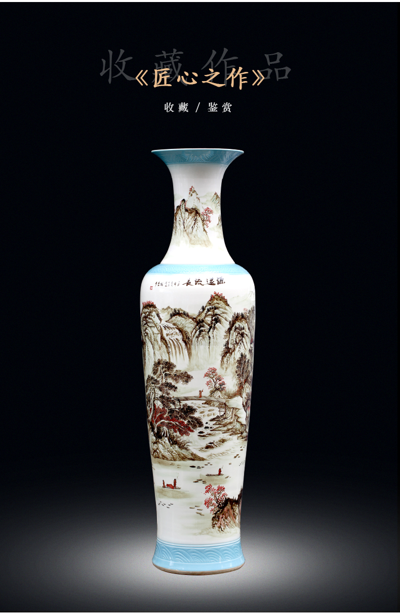 Jingdezhen hand - made color ink landscape ceramic vase of large new Chinese style living room decorate bottle hotel furnishing articles