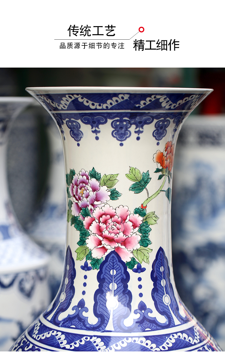 Jingdezhen ceramics hand - made peony flowers prosperous large vase household living room TV cabinet decorative furnishing articles
