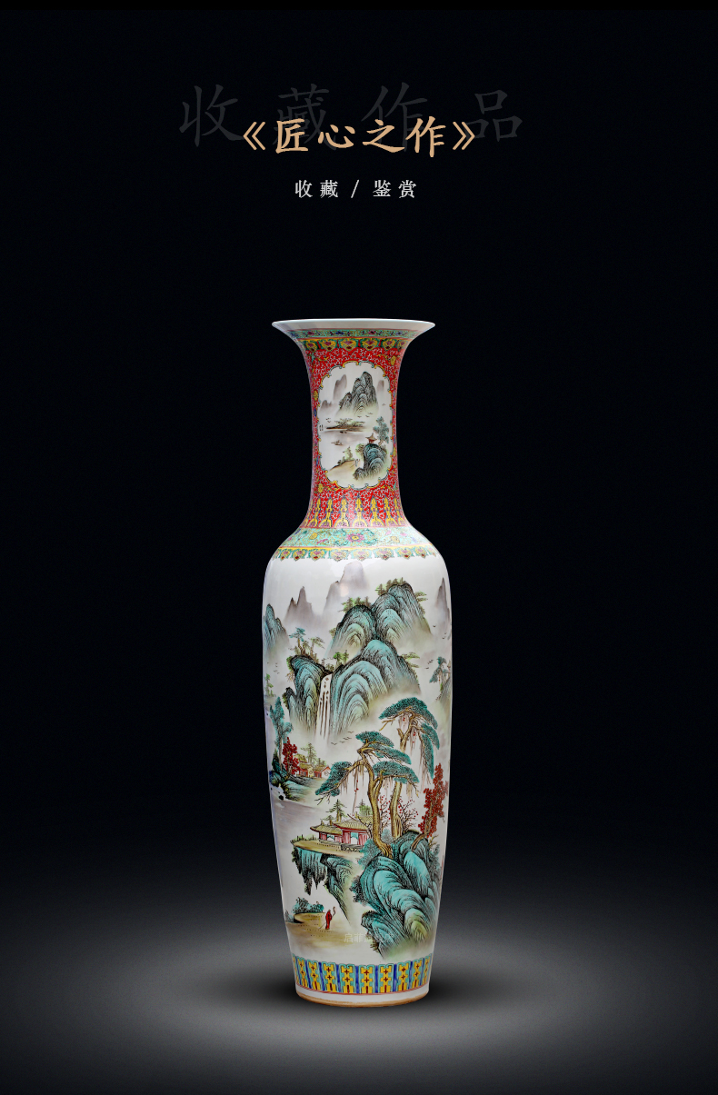 Jingdezhen ceramics of large vase has a long history in the hand draw pastel landscape porcelain sitting room adornment is placed