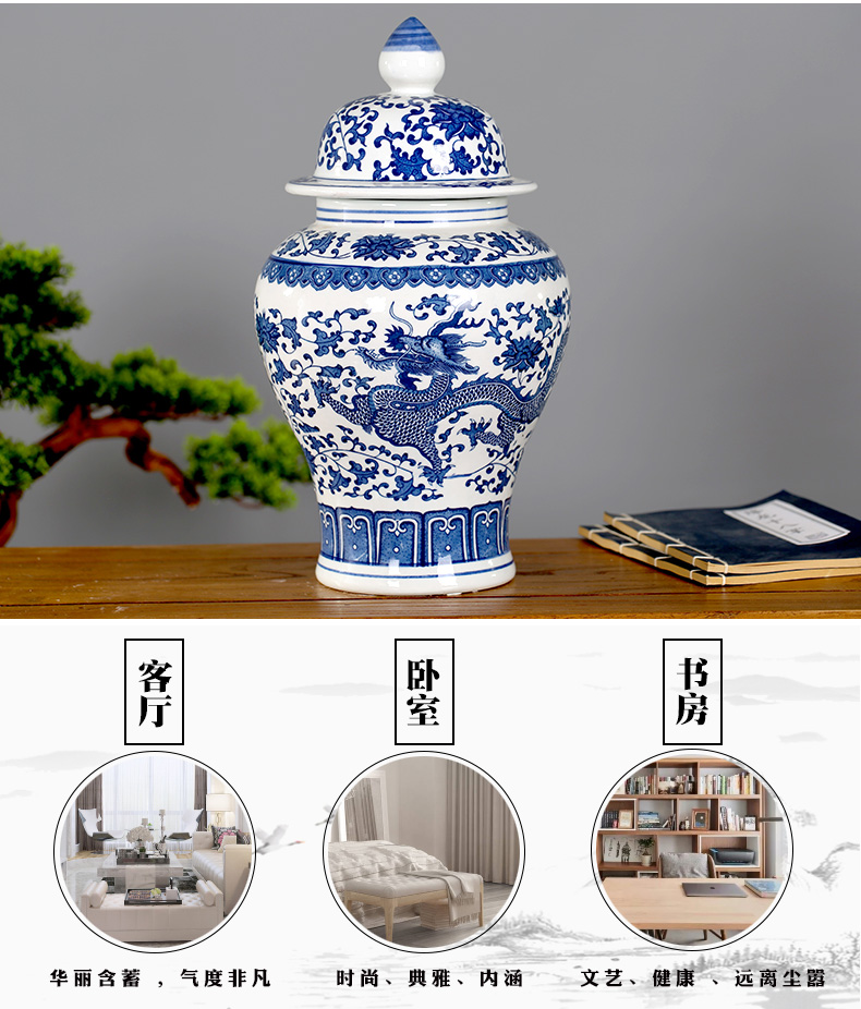 Jingdezhen ceramic furnishing articles sitting room big vase flower arranging dried flowers with Chinese style ear blue and white porcelain porcelain decorative household items