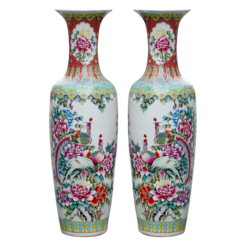 Jingdezhen ceramics hand - made pastel phoenix peony of large vases, home sitting room hotel adornment furnishing articles