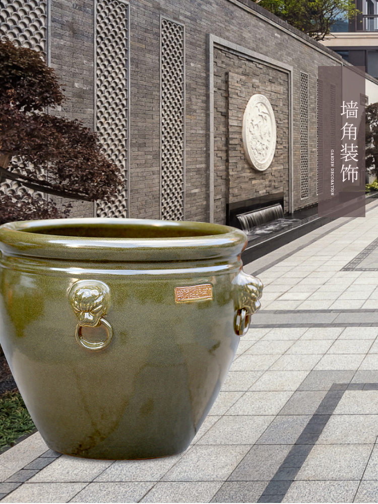 Jingdezhen ceramic aquarium turtle cylinder goldfish bowl lotus basin of new Chinese style cylinder head handle tank sitting room