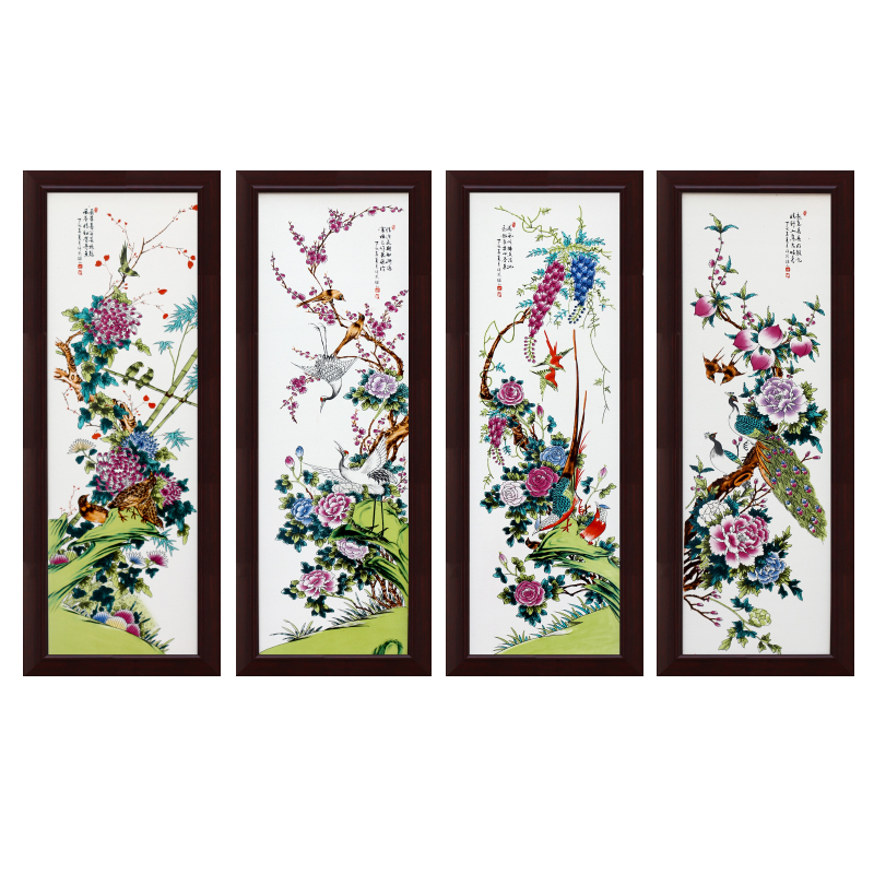Jingdezhen porcelain plate painting I sitting room background wall four screen vertical version hangs a picture staircase corridor wall murals