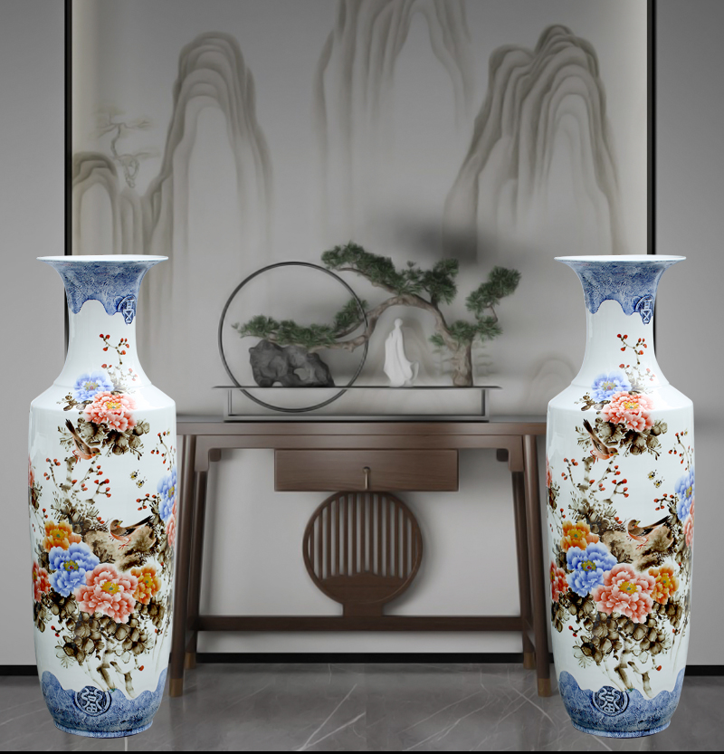 Jingdezhen ceramic hand - made blooming flowers large vases, sitting room of Chinese style household furnishing articles store opening gifts