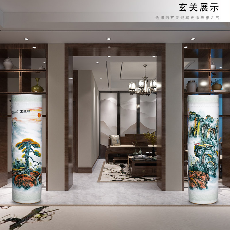 Jingdezhen ceramic hand - made sunrise landing quiver home sitting room hotel courtyard style big vase furnishing articles