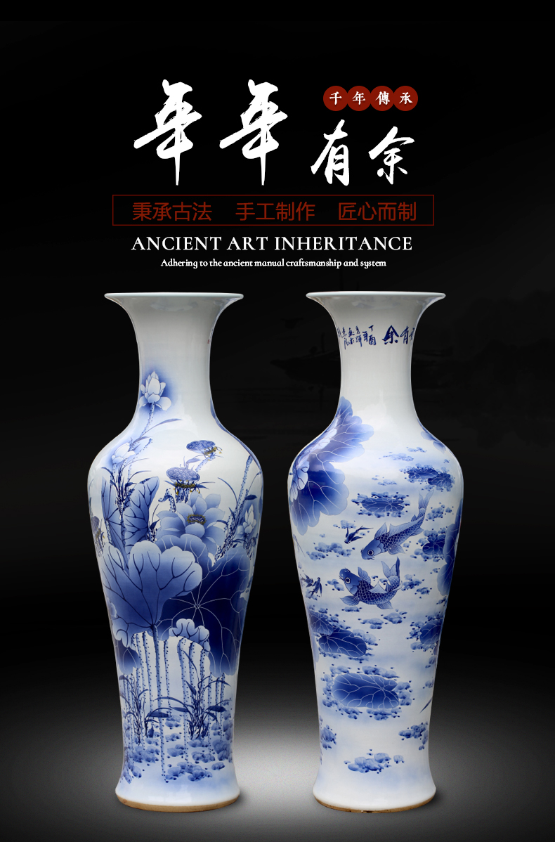 Jingdezhen blue and white porcelain from year to year for ceramic vase of large living room opening large furnishing articles housewarming gift