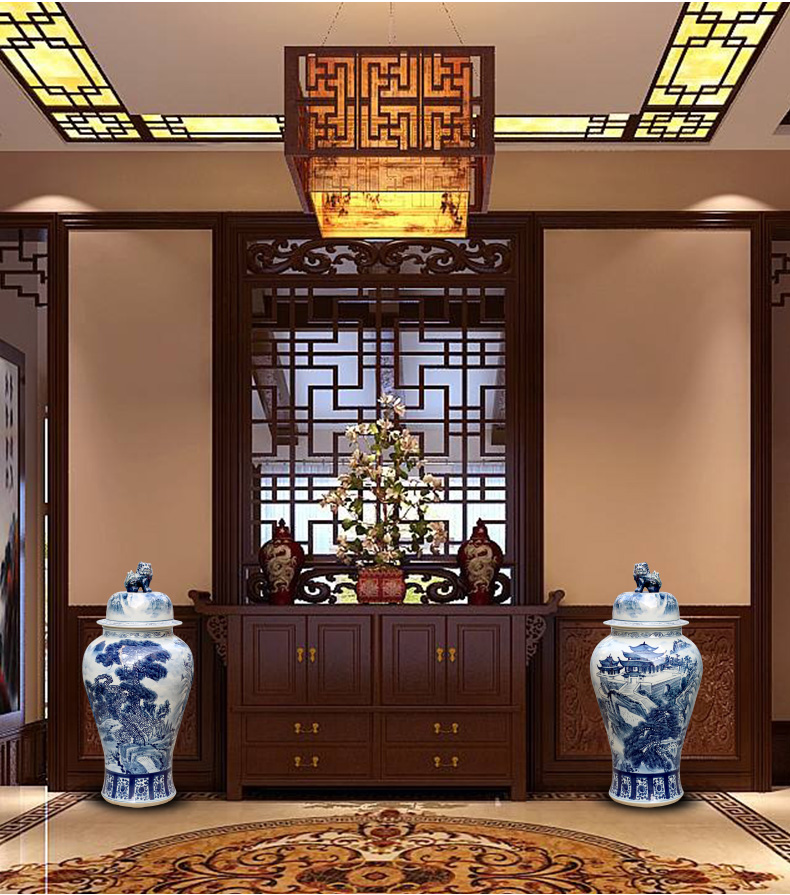 Jingdezhen ceramic general blue and white porcelain pot landscape furnishing articles the receive the study decorate the sitting room porch Chinese vessels
