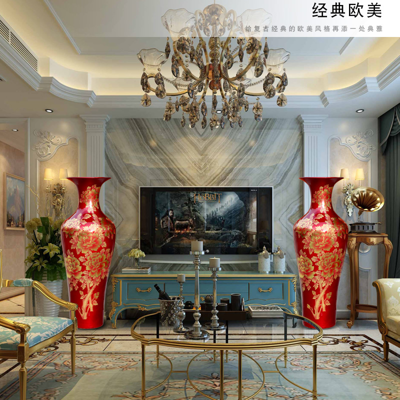 Jingdezhen ceramics gold peony of large vases, sitting room of Chinese style household decorations TV ark, porch place