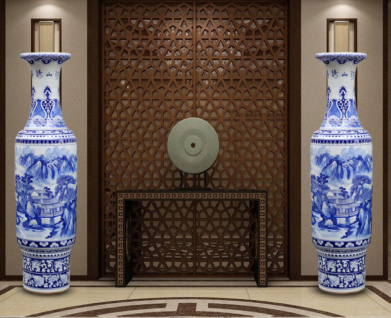 Jingdezhen blue and white porcelain hand - made splendid sunvo landscape painting of large vases, sitting room hotel lobby company in furnishing articles