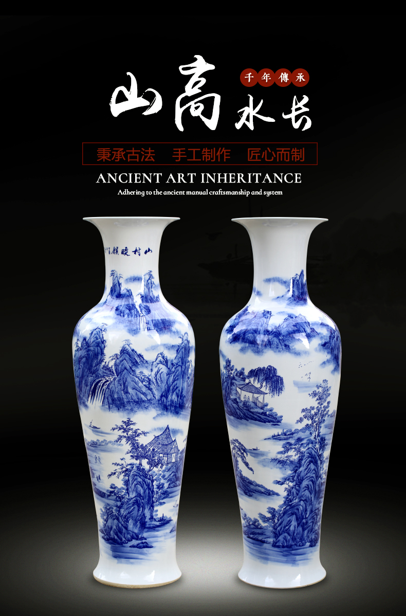 Jingdezhen ceramics of large vase furnishing articles large - sized hand - made sitting room adornment hotel feel of blue and white porcelain gifts