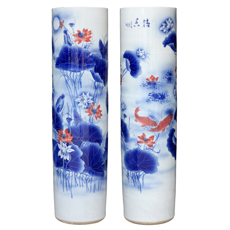 Jingdezhen ceramic quiver hand - made lotus fish large vases, sitting room of Chinese style household furnishing articles for opening gifts