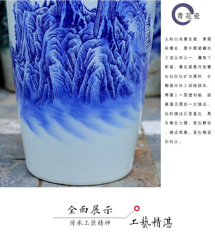 Jingdezhen blue and white porcelain guest - the greeting pine TV ark of large vase household the sitting room porch place opening gifts