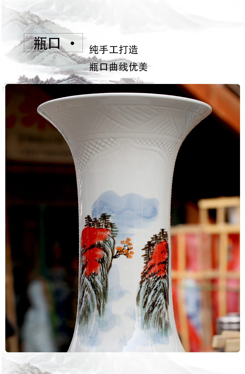 Jingdezhen ceramics hand - made colorful sunrise landscape ground sitting room big vase household adornment furnishing articles