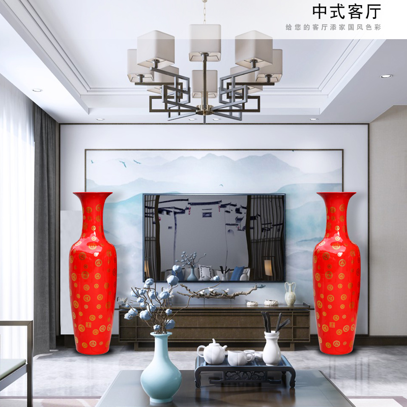 Jingdezhen ceramics China red gold buford large vases, place to live in the sitting room porch Chinese style decoration