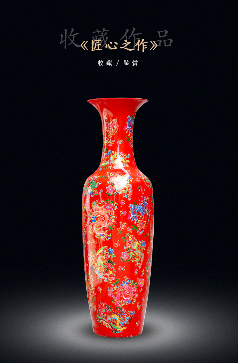 Jingdezhen ceramic vase of large sitting room flower arranging Chinese red longfeng porcelain hotel wedding big furnishing articles